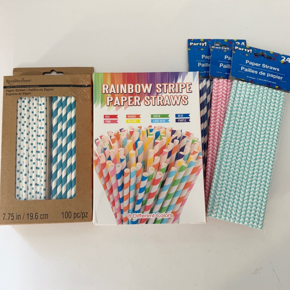 Lot 372 Paper Drinking Straws Chevron Stripe Polka Dot Birthday Party Multicolor